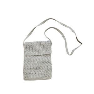 Vtg Crochet Bag Crossbody Zip Flap Woven Beige Boho Beach Frankie & Johnnie